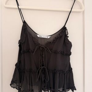 Zara Sheer Black Ruffled Women's Top